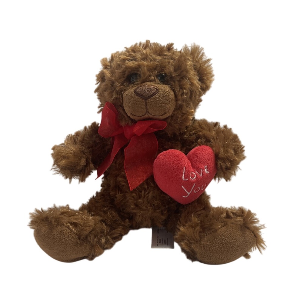 Brown Teddy Bear Plush Red Bow & Heart Love You Valentine's Day Gift Decor